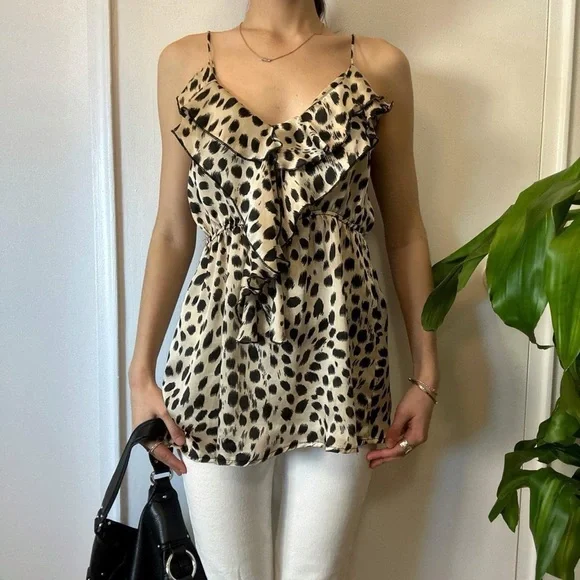 💜 Seductions Leopard Print Ruffled Tank Top - Picture 2 of 8